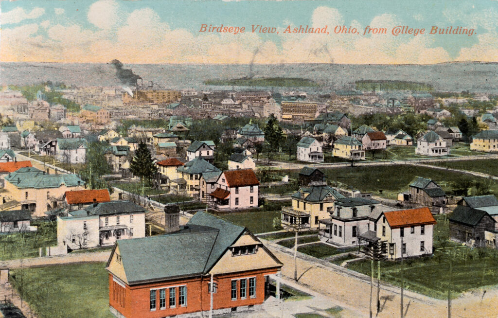Historical Ohio Postcards: Birdseye View from College Building, Ashland, Ohio